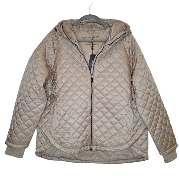 BCBGMAXAZRIA Quilted Hooded Zip Front Jacket in Champagne, Size X-Large * NWT - Picture 3 of 12